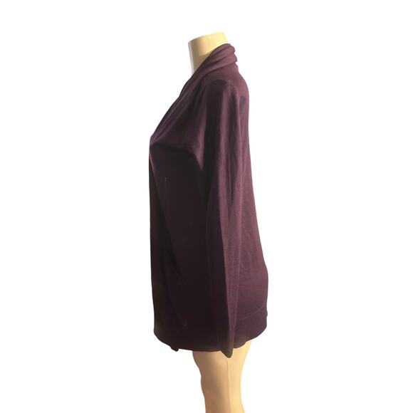 Women M Aritzia Wilfred Purple Cardigan Sweater 100% Wool Open Drape Front - Picture 3 of 7